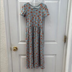 DotDotSmile Pumpkin 🎃 Sundress w Peter Pan Collar Girl Size 5/6 Blue Orange